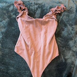 Ruffled Pink Striped Kids One Piece